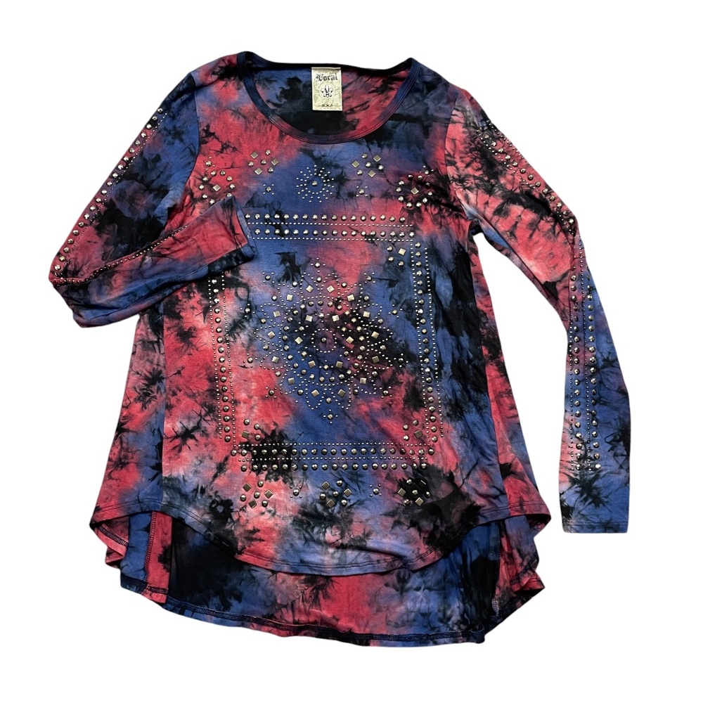 Vocal small Pink Purple Metal Embellished Ladies Rayon Blend Long Sleeve Shirt